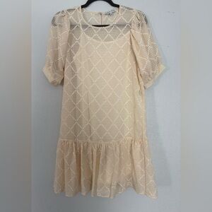 Moon River Ivory Rope Belted Quilted Dress small